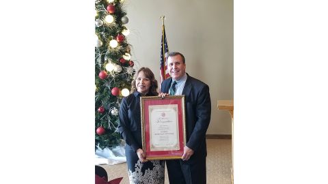 Senator Wilk honors Iris Gutierrez, owner of FUERZA Marketing and Advertising as the Small Business of the Month